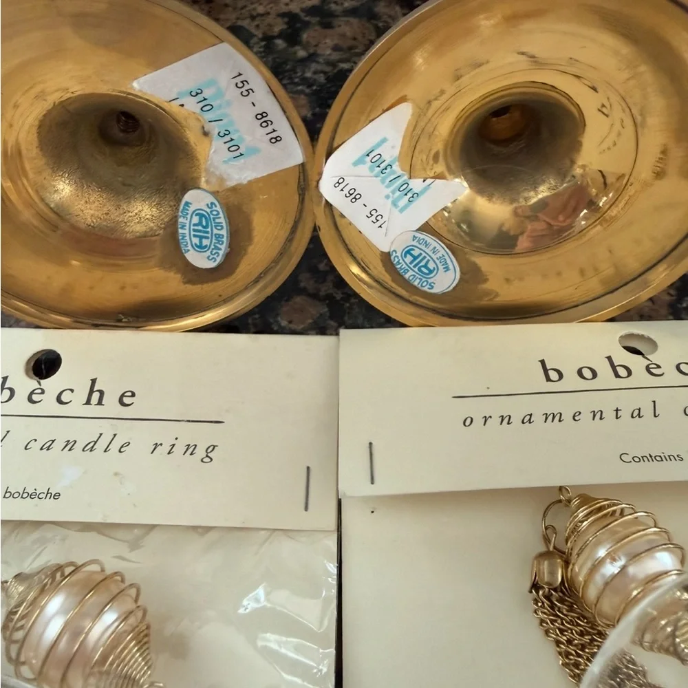 🆕 Pier 1 imports solid brass candle holders with bobeche ornamental candle ring.